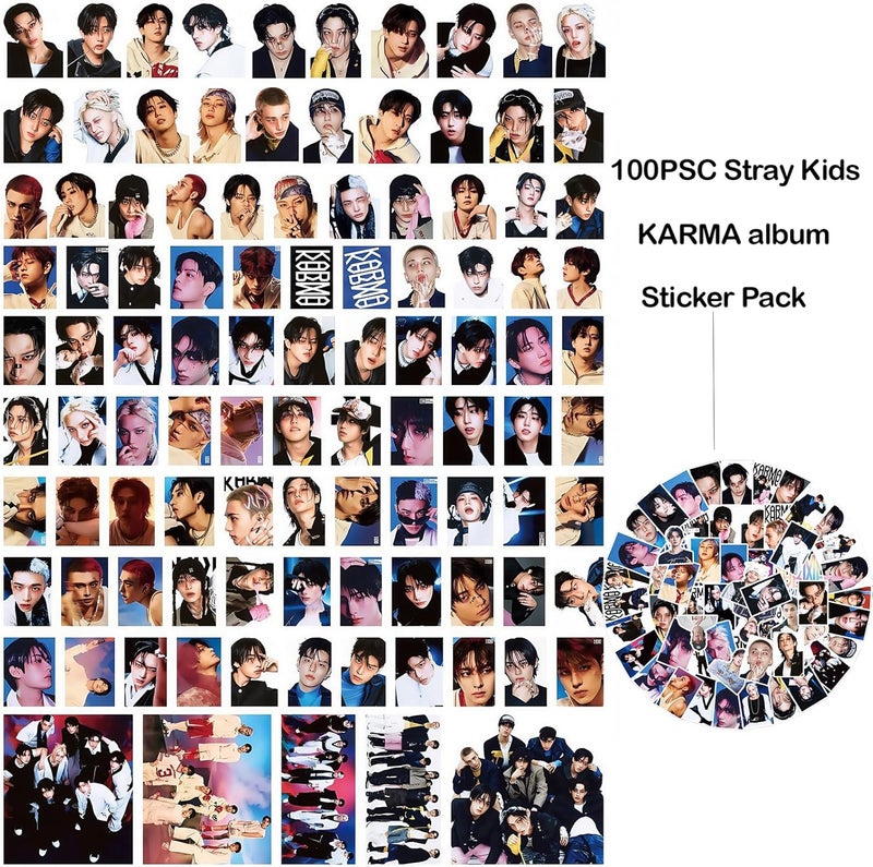 PYAJUU Stray Kids KARMA Album Gift Box Set, Including 55PCS KARMA Photocards, 100PCS Album Sticker Pack, 1 Lanyards, Card Holder, 1 Stray Kids Keychain and 2 Badge Gift for STAY Straykids Merch - Image 4