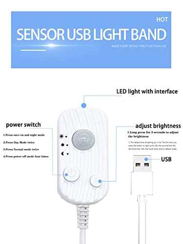 Vortex HJJ0081C USB LED Strip Lights with Motion Sensor Cool White 1m Dimmable LED Closet Light Motion Activated Under Cabinet or Bed Strip Light1 Meter Cool White - Image 3
