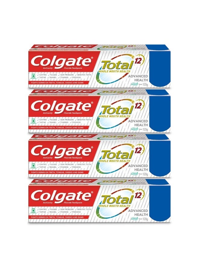 Colgate Total Advanced Health Anticavity Toothpaste for whole mouth covering teeth, tongue, cheeks and gums - 120 g (Pack of 4)