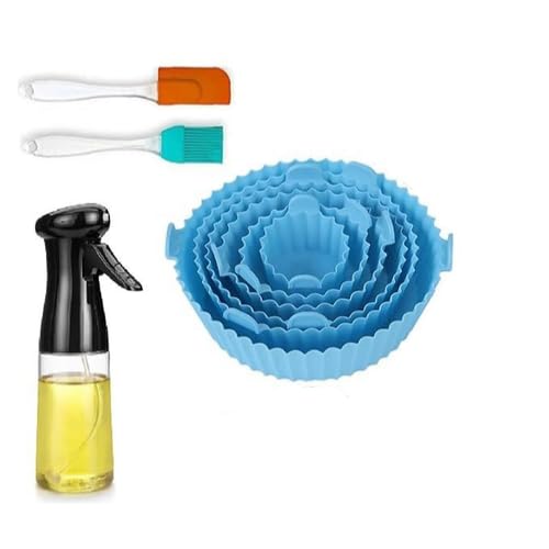 NEKIFACE 6 Pcs Round Reusable NonStick air Fryer Accessories Silicone Coating Pot Basket for Microwave Oven oil sprayer bottle and Oil brush And Spatula Set - Image 1