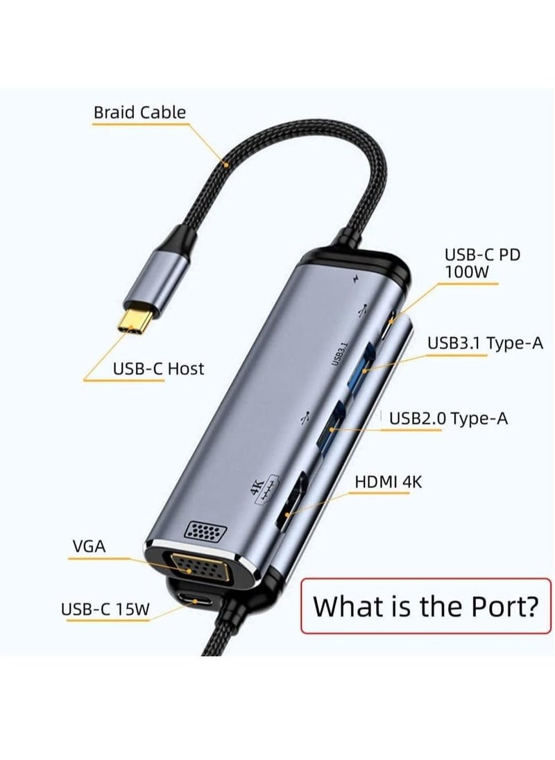 USB-C Type C to HDMI VGA Dual USB 3.0 HUB Converter HDTV Multiport Adapter 4K 60hz 1080p with Female PD 100W Power Port - Image 4