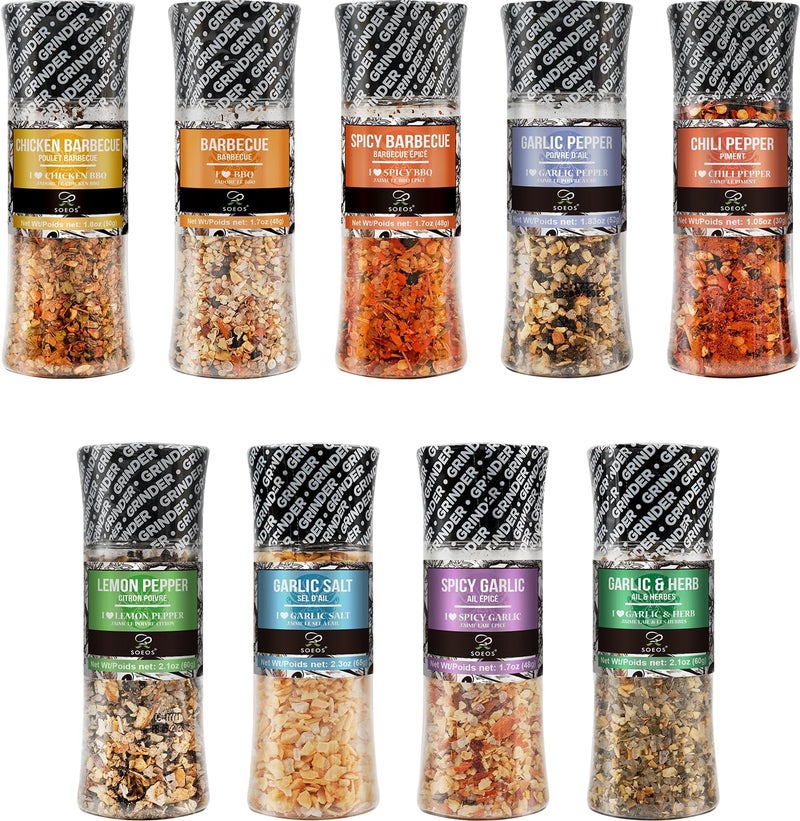 Soeos Spice Seasoning Set of 9 with Grinders - Image 1