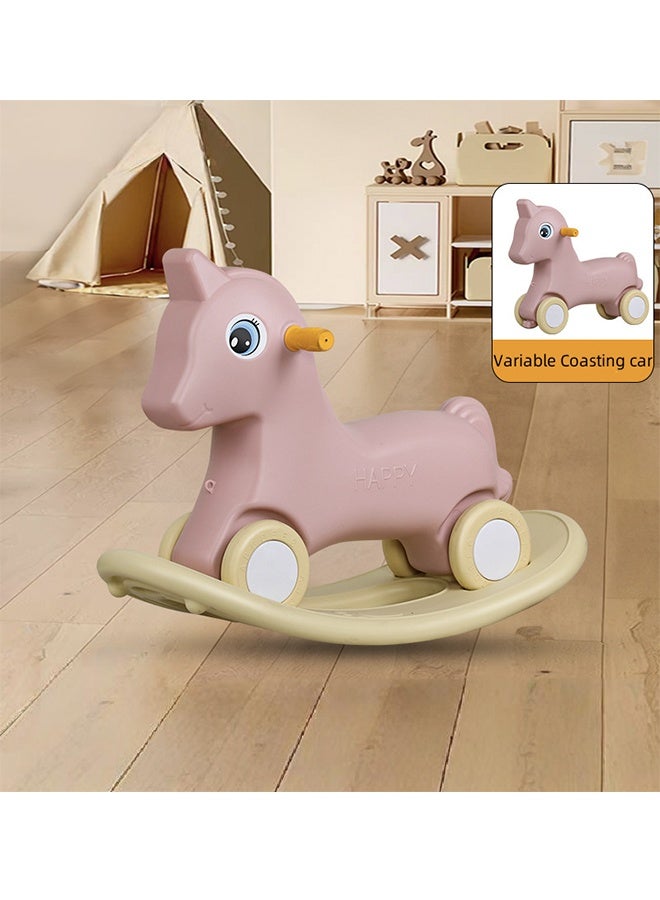 Children's Rocking Horse Toy, 2 in 1 Baby Children's Rocking Horse, Coasting Car, Detachable Balance Plate And Silent Wheel, Anti-Slip Strip, Suitable For 1-6 Years Old Children (pink) - Image 1