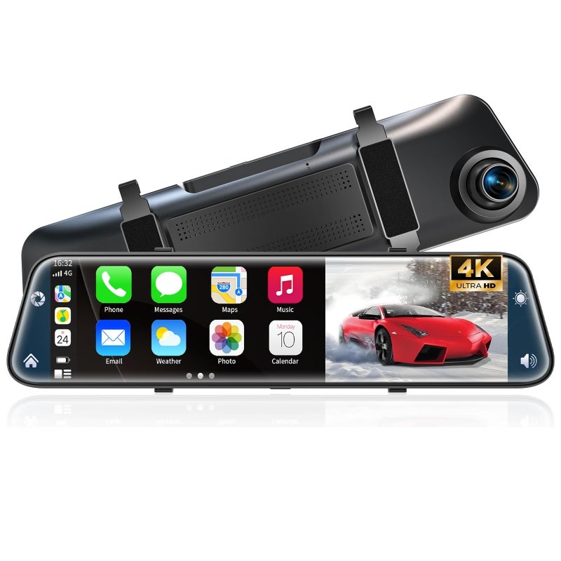 KOUENOM 4K Rear View Mirror Camera with CarplayAndroid Auto12 Mirror Dash Cam Front and Rear with Voice Control for CarsTrucksSmart Touch Screen64GB Card IncludedLoop RecordReverse Assist - Image 2