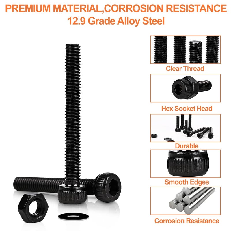 CARLWIN 420pcs M3 Screw Kit, Premium M3 Bolts for 3D Printing, Hex Socket Head Cap Screw Assortment with Nuts and Washers, M3 x 6mm /8mm /10mm /12mm /16mm /20mm /25mm (Black) - Image 4