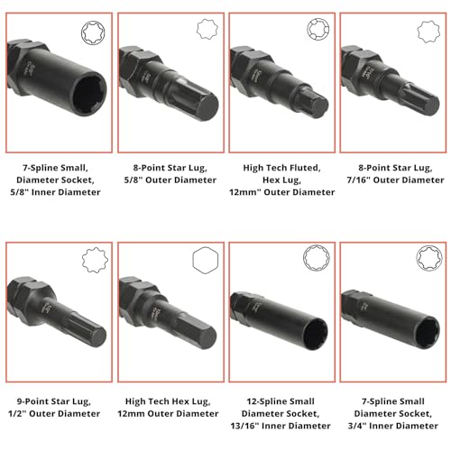 REBRA 6 & 7 Spline Socket Set with Lock Key - Locking Lug Nut Removal Tool for Aftermarket Wheel Installation & Removal (16-Piece) - Image 5