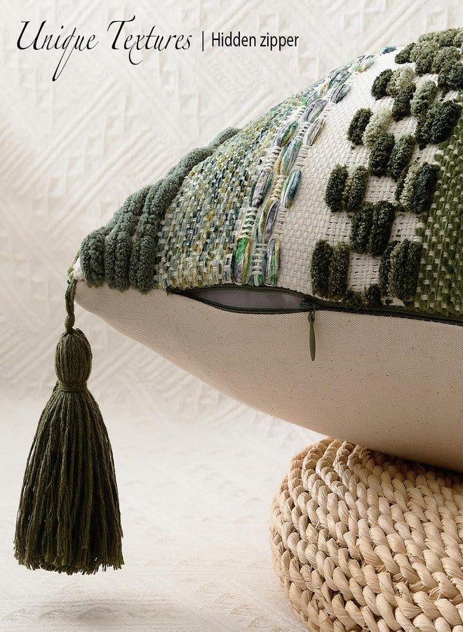 K KEVIN TEXTILE غطاء وسادة قطنية من كيفن تيكستايل، مقاس 14 × 36 بوصة، عبوة واحدة، غطاء وسادة مستطيل مزخرف بنمط بوهيمي، منسوج بخيوط الشانيل الناعمة، مزخرف بنمط ريفي، مناسب لغرفة المعيشة والأريكة والسرير، أخضر - Image 4