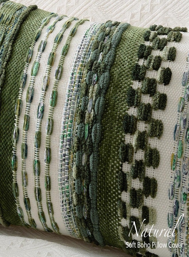 K KEVIN TEXTILE غطاء وسادة قطنية من كيفن تيكستايل، مقاس 14 × 36 بوصة، عبوة واحدة، غطاء وسادة مستطيل مزخرف بنمط بوهيمي، منسوج بخيوط الشانيل الناعمة، مزخرف بنمط ريفي، مناسب لغرفة المعيشة والأريكة والسرير، أخضر - Image 3