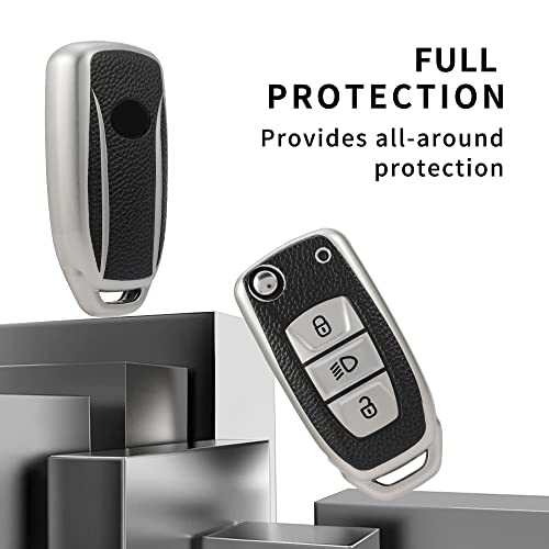 Keyzone Leather TPU Key Cover Compatible for Tata Curvv, Nexon, Harrier, Safari, Punch, Altroz, Tiago, Tigor 3 Button flip Key (Black) - Image 2