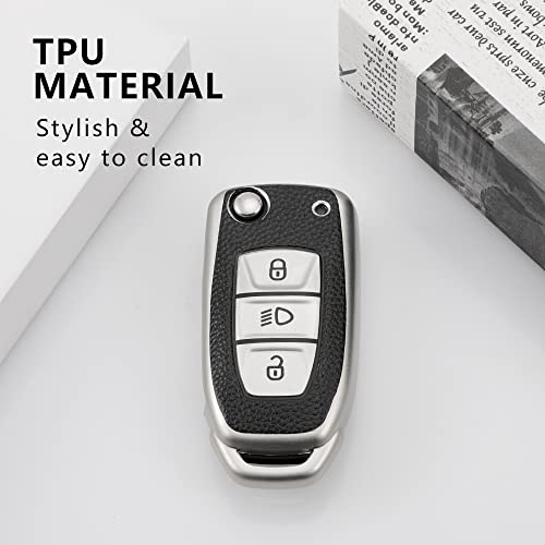 Keyzone Leather TPU Key Cover Compatible for Tata Curvv, Nexon, Harrier, Safari, Punch, Altroz, Tiago, Tigor 3 Button flip Key (Black) - Image 5