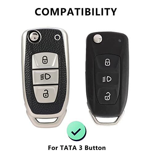 Keyzone Leather TPU Key Cover Compatible for Tata Curvv, Nexon, Harrier, Safari, Punch, Altroz, Tiago, Tigor 3 Button flip Key (Black) - Image 4