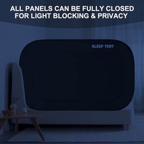 YAVIL Bed Canopy Bed Tent Dream Tents Privacy Space Twin Size Sleeping Tents Indoor Pop Up Portable Frame Curtains Breathable with Mosquito Mesh Window for Kids and Adult (Mattress Not Included) Black - Image 4
