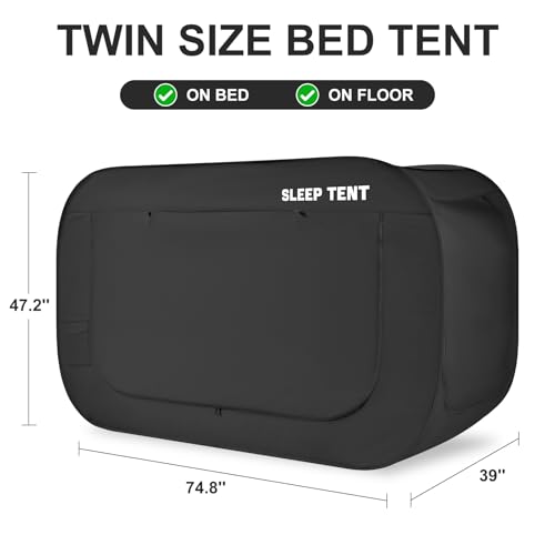 YAVIL Bed Canopy Bed Tent Dream Tents Privacy Space Twin Size Sleeping Tents Indoor Pop Up Portable Frame Curtains Breathable with Mosquito Mesh Window for Kids and Adult (Mattress Not Included) Black - Image 2