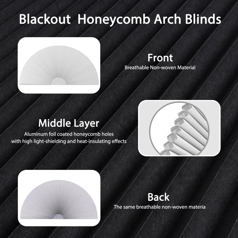 Maritown Arch Window Shade Blackout Cellular Shades Half Circle Moon Window Covering No Drill Honeycomb Cordless Blinds for Indoor Window Room Darkening Easy Install Light Blocking Blinds (1, White, 36x18inch) - Image 5