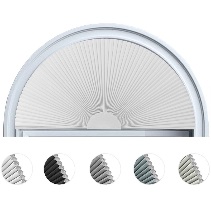 Maritown Arch Window Shade Blackout Cellular Shades Half Circle Moon Window Covering No Drill Honeycomb Cordless Blinds for Indoor Window Room Darkening Easy Install Light Blocking Blinds (1, White, 36x18inch) - Image 1