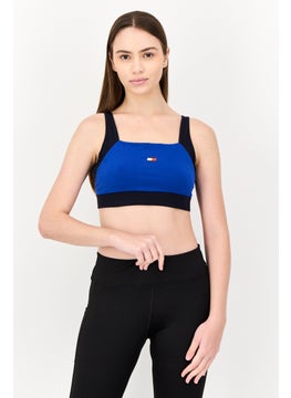 TOMMY SPORT Women Brand Logo Non Padded Sports Bra, Blue  - Image 1