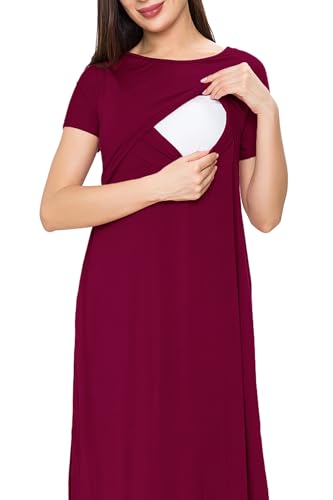 Smallshow Women's Maternity Nursing Dresses Split Long Dress for Breastfeeding Medium Burgundy - Image 3