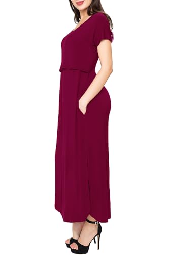 Smallshow Women's Maternity Nursing Dresses Split Long Dress for Breastfeeding Medium Burgundy - Image 4
