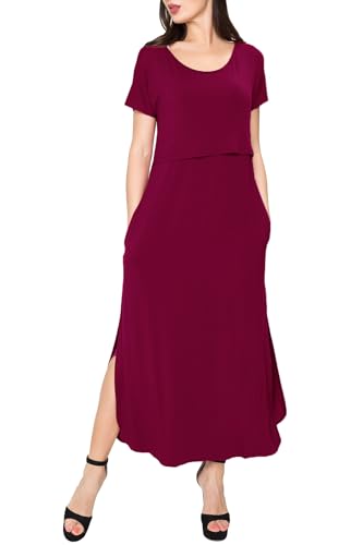 Smallshow Women's Maternity Nursing Dresses Split Long Dress for Breastfeeding Medium Burgundy - Image 5