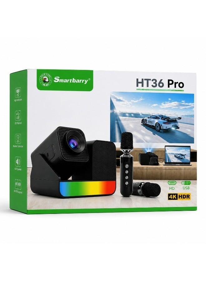Smartberry HT36 Pro HD Smart Projector with 4K HDR Support, Wireless Connectivity, Built-in HiFi Speaker, and 2 Wireless Microphones - Image 5
