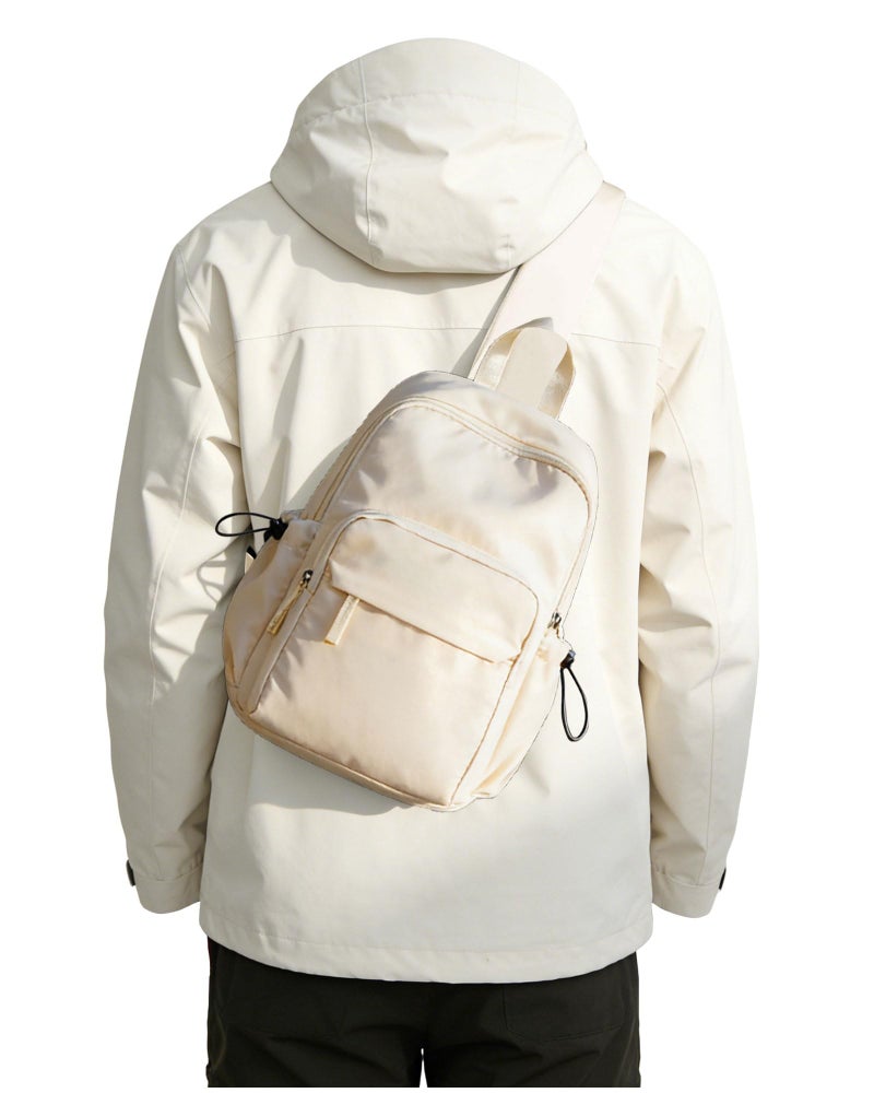 SEAFEW Sling Crossbody Bag for Men Women Tactical Backpack Shoulder Daypack Mini AntiTheft Motorcycle Chest Bags Small One Strap Backpack for Casual Travel Hiking Outdoor Sports Off White - Image 2