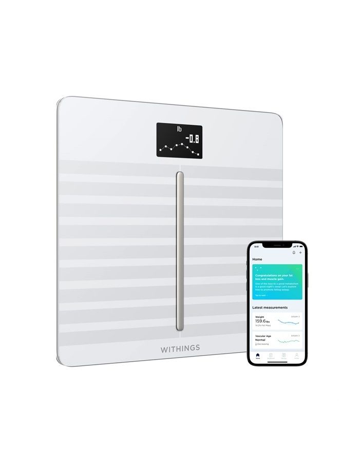 Withings Body Cardio – Premium Wi-Fi Body Composition Smart Scale, Tracks Heart Health, Vascular Age, BMI, Fat, Muscle & Bone Mass, Water %, Digital Bathroom Scale with App Sync via Bluetooth or Wi-Fi  - Image 1