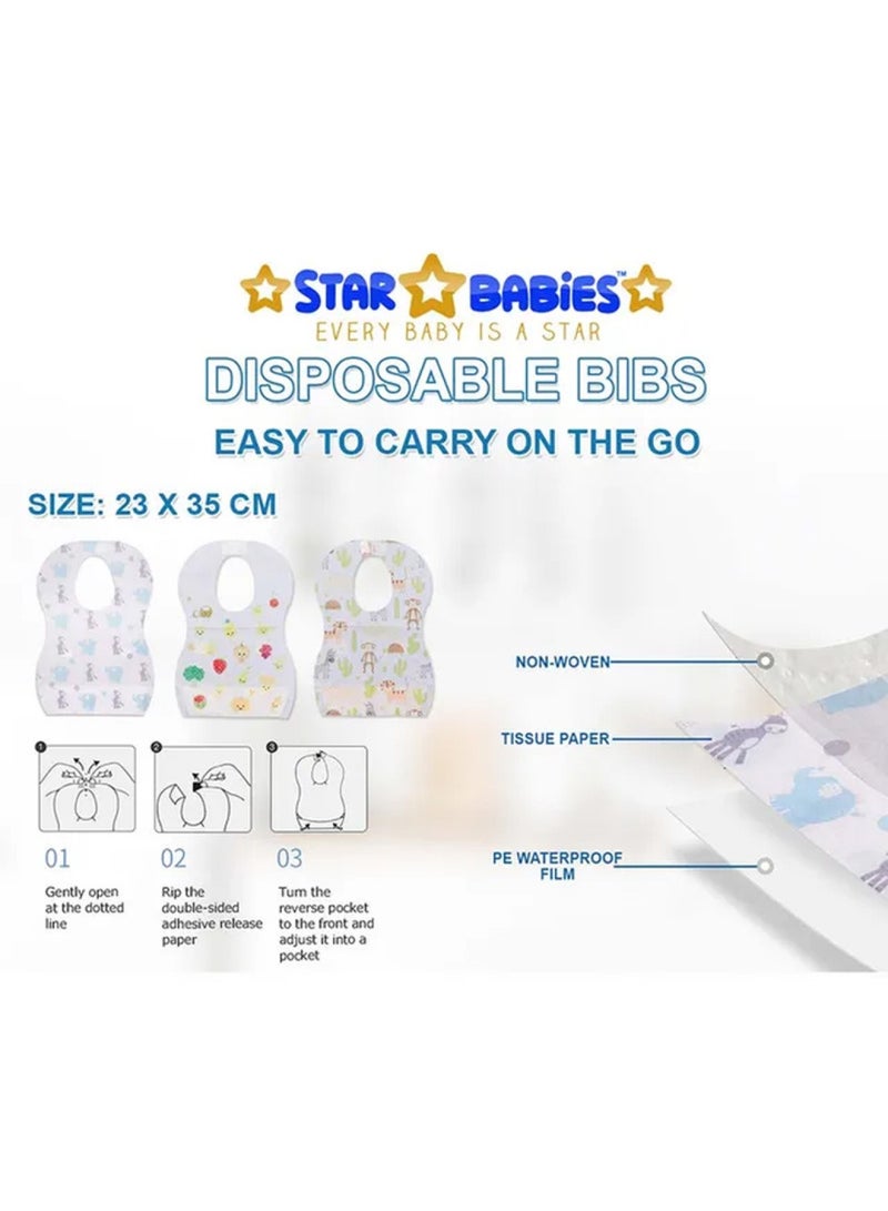 STAR BABiES Combo Pack Pack Disposable Changing Mat 10Pcs Disposable Towel 3Pcs Bibs 10Pcs-White - Image 5