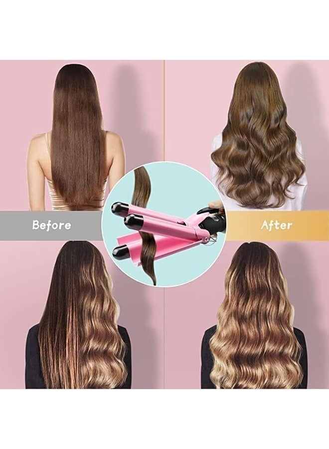 ELTRAZONE Triple Barrel Curling Iron - 1-Inch Hair Waver for Mermaid Beach Waves, Adjustable Temperature Ceramic Tourmaline Curler, Fast Heating (Pink) - Image 3
