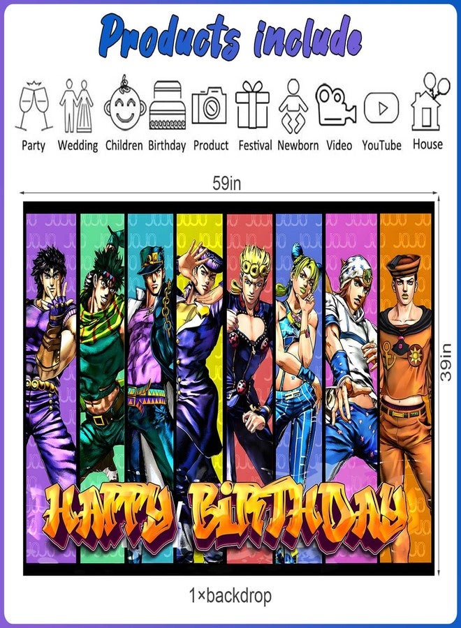 PINUO JOJO Birthday Party Decoration, Include Anime Backdrop 5 x 3 FT, Latex Balloons, Cake Topper for Adventure Theme Teen Fans Party - Image 3
