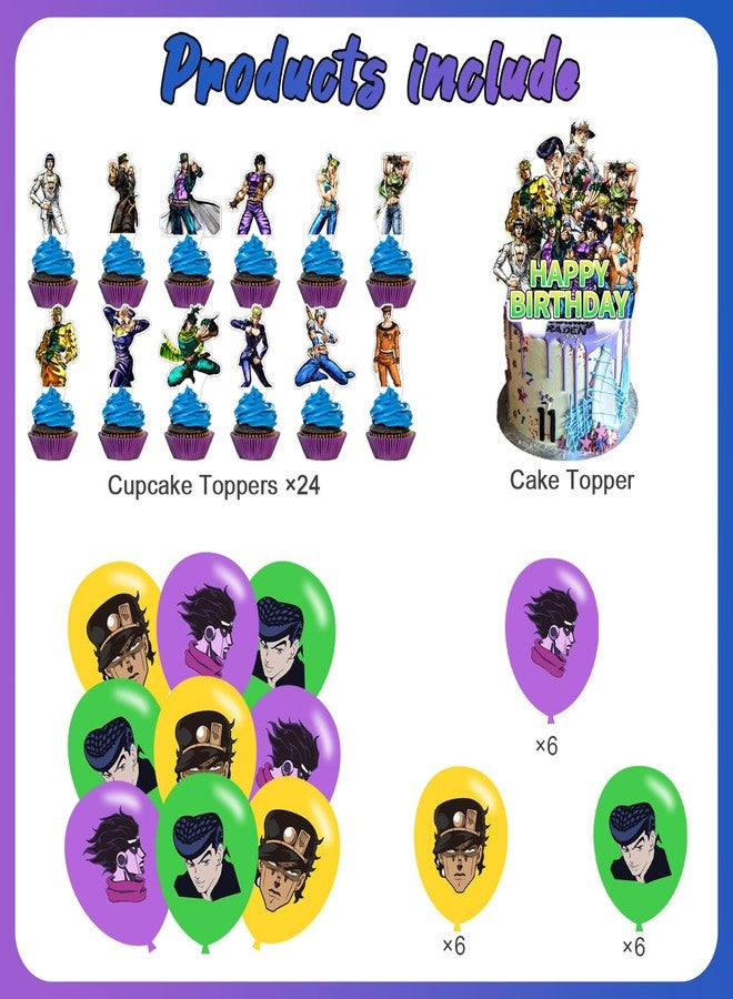PINUO JOJO Birthday Party Decoration, Include Anime Backdrop 5 x 3 FT, Latex Balloons, Cake Topper for Adventure Theme Teen Fans Party - Image 4