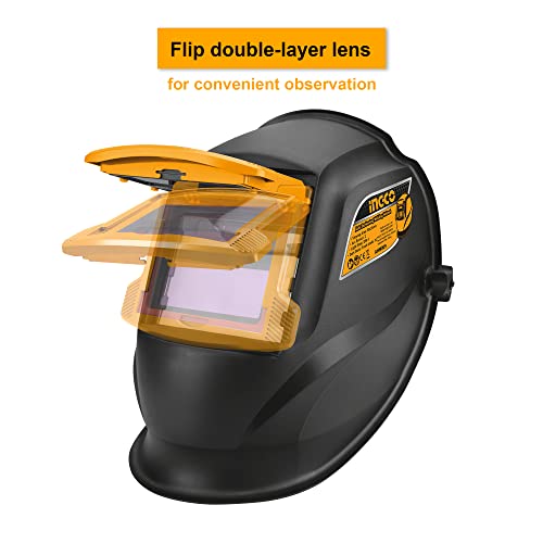 INGCO Auto Darkening Welding Helmet, Solar Powered Welding Mask, 90×35mm | 2 Arc Sensor | 1/5000s Switching time | DIN 16 UV/IR Protection Welding Hood for Welding, Grinding, Cutting and so on - Image 4