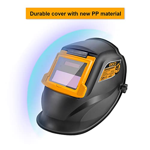 INGCO Auto Darkening Welding Helmet, Solar Powered Welding Mask, 90×35mm | 2 Arc Sensor | 1/5000s Switching time | DIN 16 UV/IR Protection Welding Hood for Welding, Grinding, Cutting and so on - Image 2
