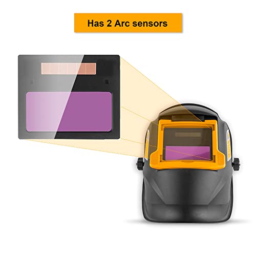 INGCO Auto Darkening Welding Helmet, Solar Powered Welding Mask, 90×35mm | 2 Arc Sensor | 1/5000s Switching time | DIN 16 UV/IR Protection Welding Hood for Welding, Grinding, Cutting and so on - Image 3