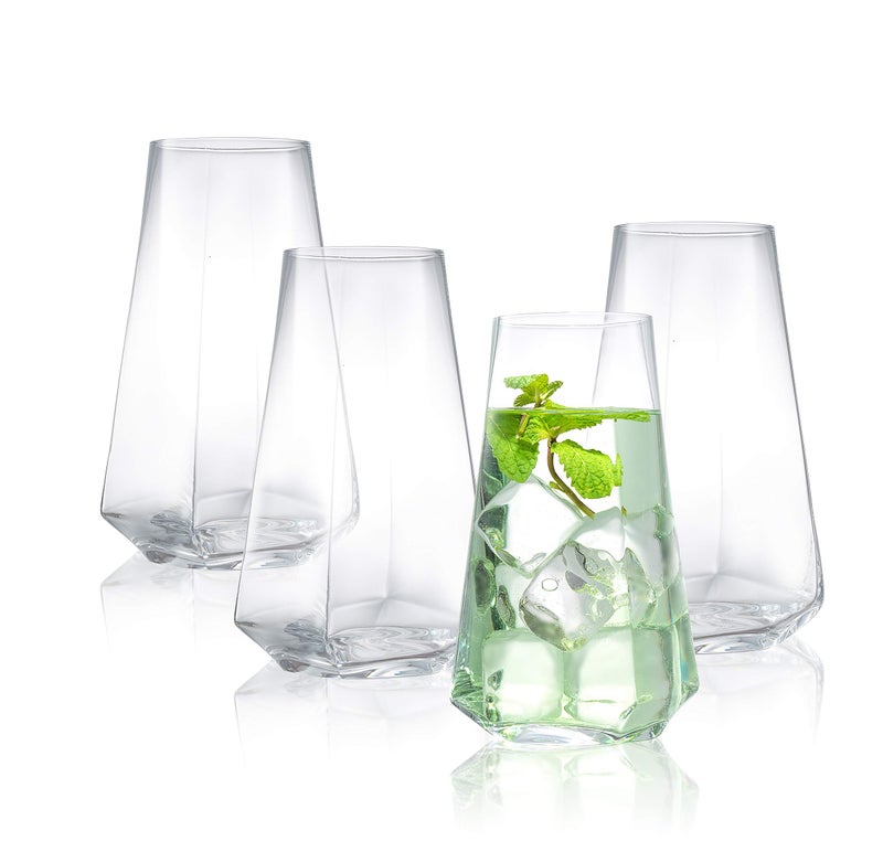 JoyJolt JoyJolt Infiniti Highball Glasses Set of 4  18Oz Cocktail Glasses  Glassware Drinking Set  Premium Crystal Glass  Modern and Practical Design  Drinking Glasses for Water Cocktail Beer Juice 