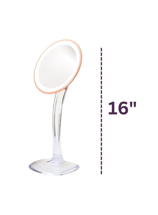 Jerdon Lighted Tabletop Makeup Mirror - Makeup Mirror with 5X Magnification in Rose Gold Finish - 7.25-inch Round Vanity Mirror - Model JS725RL - Image 2
