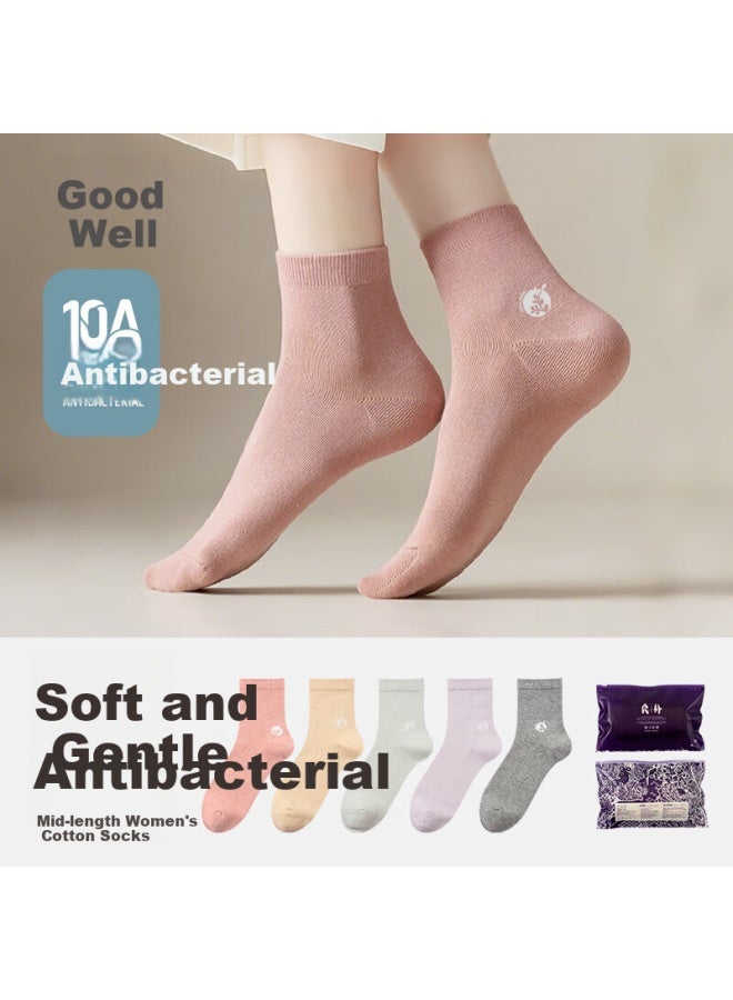 Liangpu Women's Summer Thin Mid-calf Socks 10a Antibacterial Abrasion-resistant Anti-pilling Cotton Socks Moisture-wicking Breathable Not Easily Deformed - Image 1