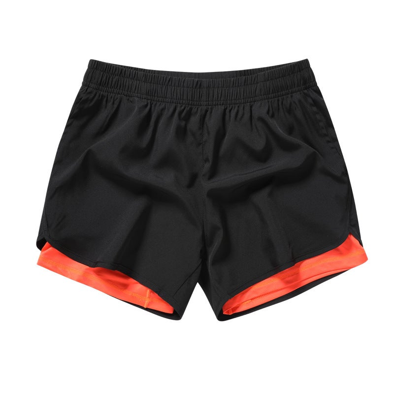 Generic Mens Quick-Dry 2-in-1 Running Shorts with Phone Pocket Black (Orange)