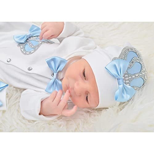 Lilax Baby Boy Newborn Crown Jewels Layette 3 Piece Gift Set 0-3 Months Blue - Image 2