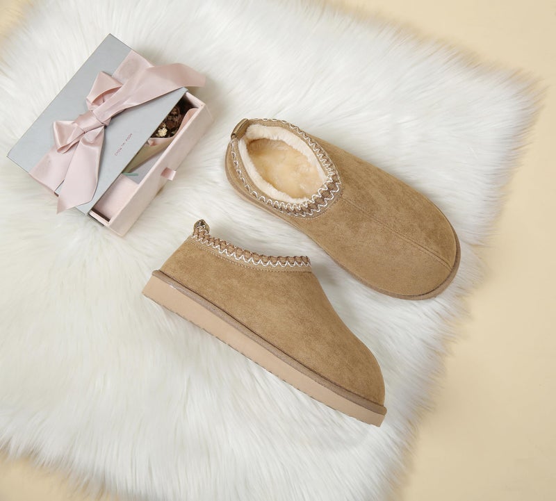 SMajong Women's Slippers Mens Platform Mini Boots Fuzzy House Slipper Fur Fleece Winter Home Shoes Indoor and Outdoor Beige US 10.5 Women/9 Men - Image 3