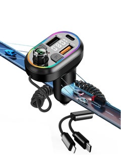 Bluetooth Car Adapter, Supports Five Devices, 5.0 FM Transmitter Radio Receiver, Charging U Disk Hi-Fi Music 7 Color LED, Compatible with iPhone, for iPad and Samsung