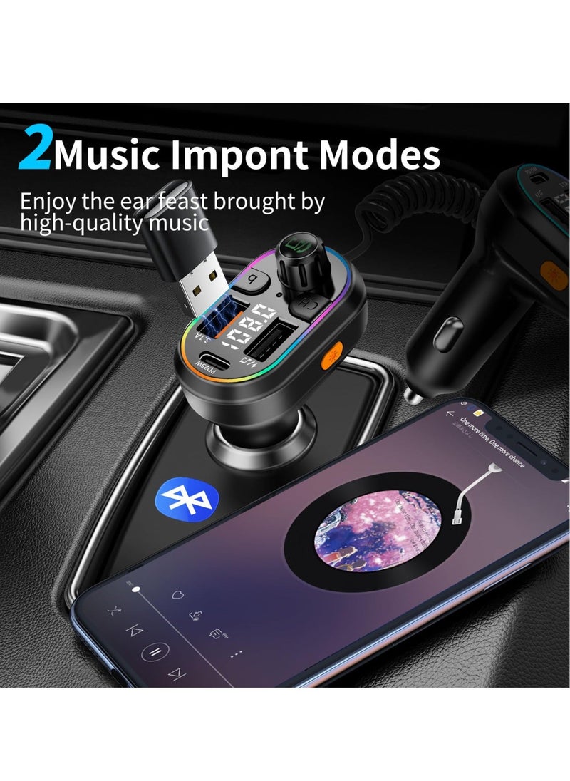 Generic - Bluetooth Car Adapter, Supports Five Devices, 5.0 FM Transmitter Radio Receiver, Charging U Disk Hi-Fi Music 7 Color LED, Compatible with iPhone, for iPad and Samsung - Image 1
