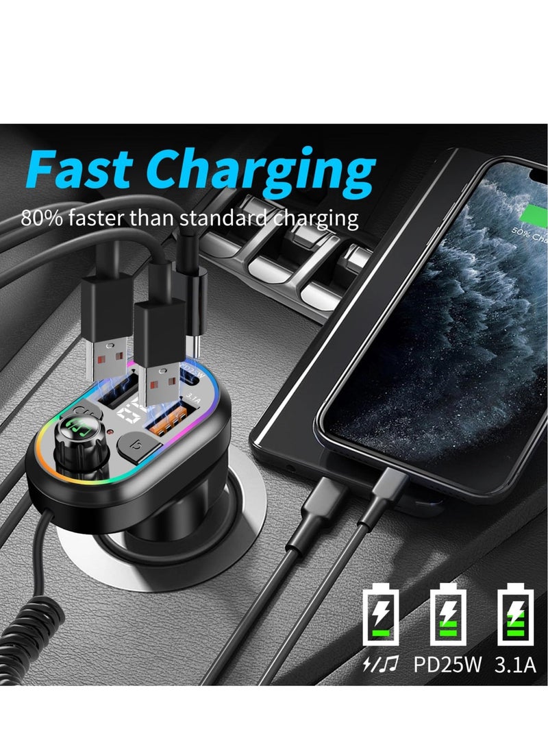 Generic - Bluetooth Car Adapter, Supports Five Devices, 5.0 FM Transmitter Radio Receiver, Charging U Disk Hi-Fi Music 7 Color LED, Compatible with iPhone, for iPad and Samsung - Image 1