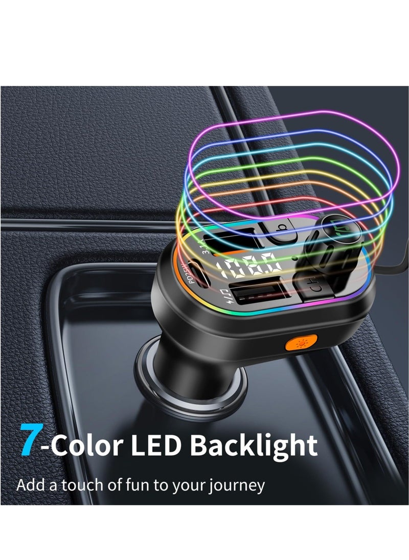 Generic - Bluetooth Car Adapter, Supports Five Devices, 5.0 FM Transmitter Radio Receiver, Charging U Disk Hi-Fi Music 7 Color LED, Compatible with iPhone, for iPad and Samsung - Image 1