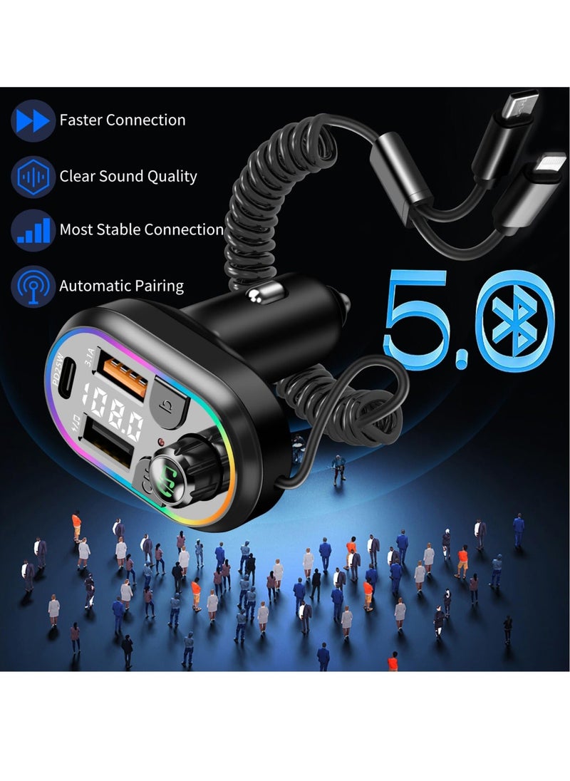 Generic - Bluetooth Car Adapter, Supports Five Devices, 5.0 FM Transmitter Radio Receiver, Charging U Disk Hi-Fi Music 7 Color LED, Compatible with iPhone, for iPad and Samsung - Image 1