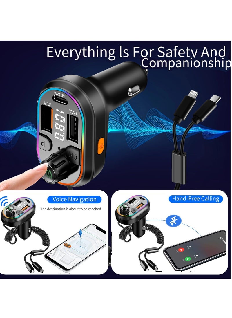 Generic - Bluetooth Car Adapter, Supports Five Devices, 5.0 FM Transmitter Radio Receiver, Charging U Disk Hi-Fi Music 7 Color LED, Compatible with iPhone, for iPad and Samsung - Image 1