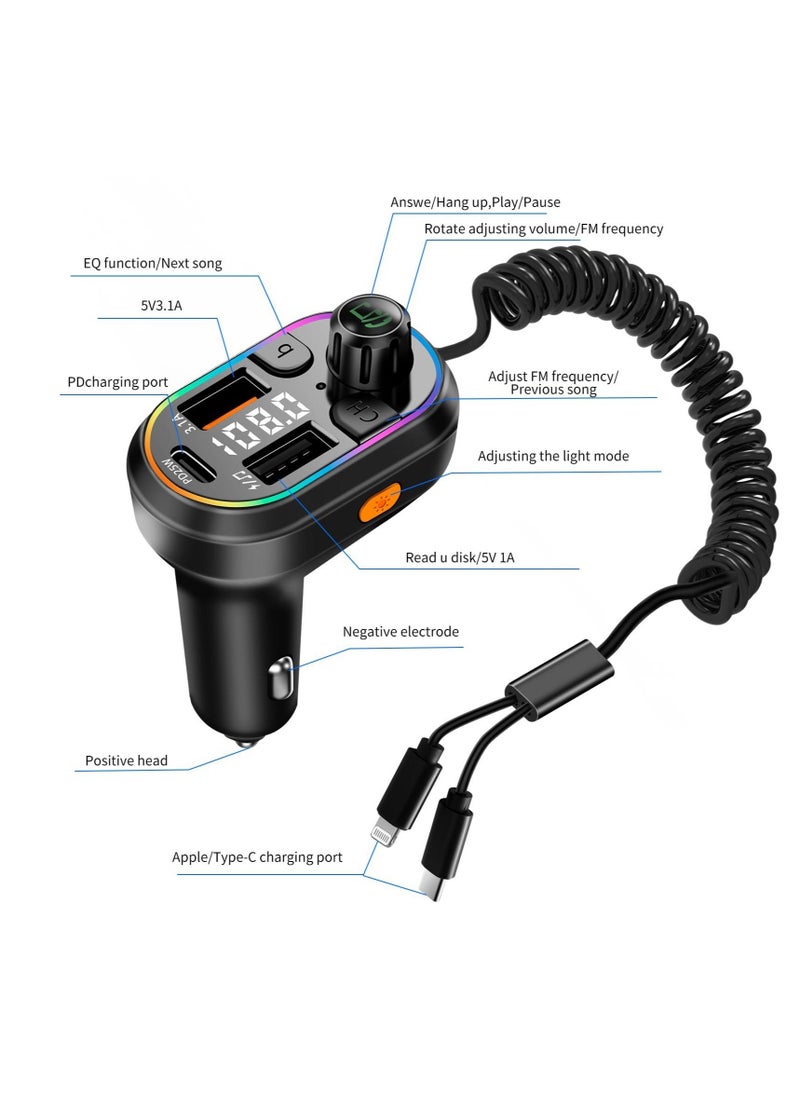 Generic - Bluetooth Car Adapter, Supports Five Devices, 5.0 FM Transmitter Radio Receiver, Charging U Disk Hi-Fi Music 7 Color LED, Compatible with iPhone, for iPad and Samsung - Image 1