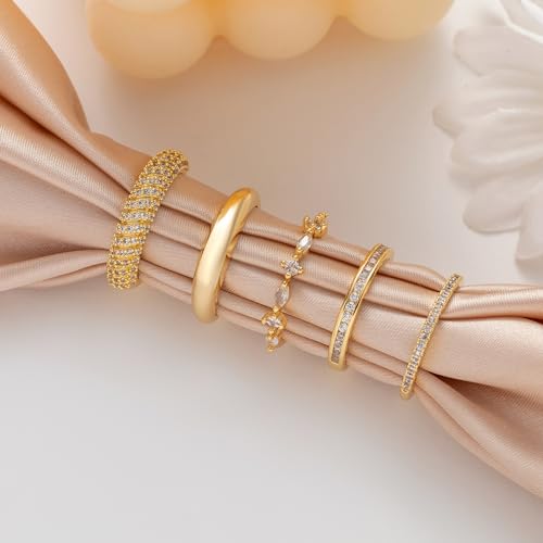 FUNEIA Stackable Gold Rings for Women Non Tarnish Trendy Dainty 14K Gold Plated Stacking Cubic Zirconia Thumb Ring Set Pack Statement Chunky Band Rings Promise Engagement Rings Size 7 8 9 10 11 - Image 4