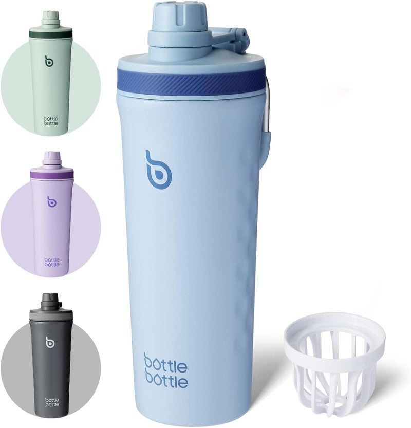 BOTTLE BOTTLE 26oz Insulated Shaker Bottle with Wire Whisk - Blue - Image 1
