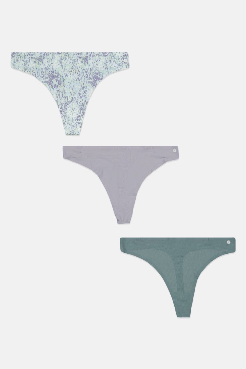 Layer 8 Women 3 Pcs Allover Print Panties, Grey - Image 1