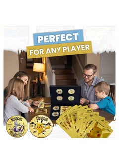 Pokemon 27PCS  Gold Cards with 8 Collectible Coins Set Gold Metal Commemorative Coin with Golden Rare Cards Packs in A Box Best Gifts for Collectors Kids  - Image 5